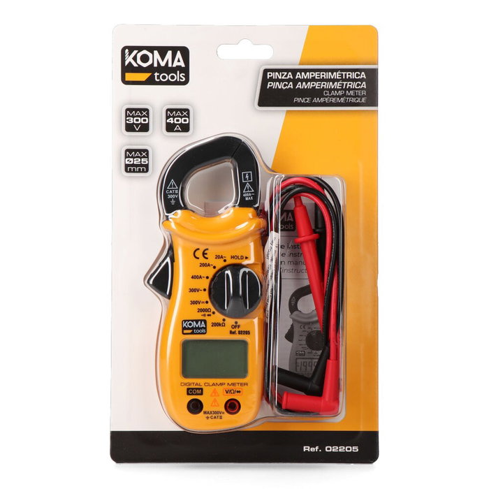 Koma Tools Pince ampèremétrique numérique CAT III 400 A 300 V, 61 x 32 x 151 mm, écran LCD
