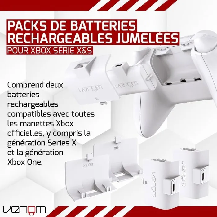 Venom Double batterie rechargeable pour manette Xbox Series X|S & One - Blanc