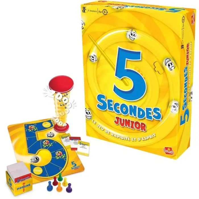 Goliath 5 Secondes Junior - Jeu de société pour enfants, jeu de rapidité et d'ambiance à partir de 6 ans avec minuteur, plateau et 400 questions
