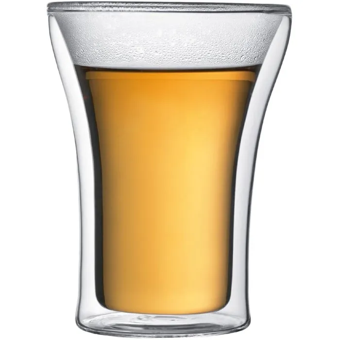 Bodum - Set de 2 Verres Double Paroi Assam - 0.25 L - Transparent - Verre Borosilicate Résistant à la Chaleur - Sans Condensation - Pour Boissons Chaudes et Froides
