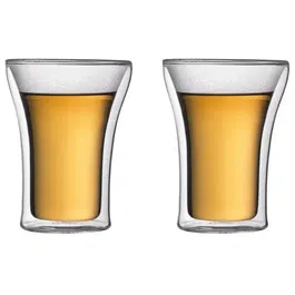 Bodum - Set de 2 Verres Double Paroi Assam - 0.25 L - Transparent - Verre Borosilicate Résistant à la Chaleur - Sans Condensation - Pour Boissons Chaudes et Froides