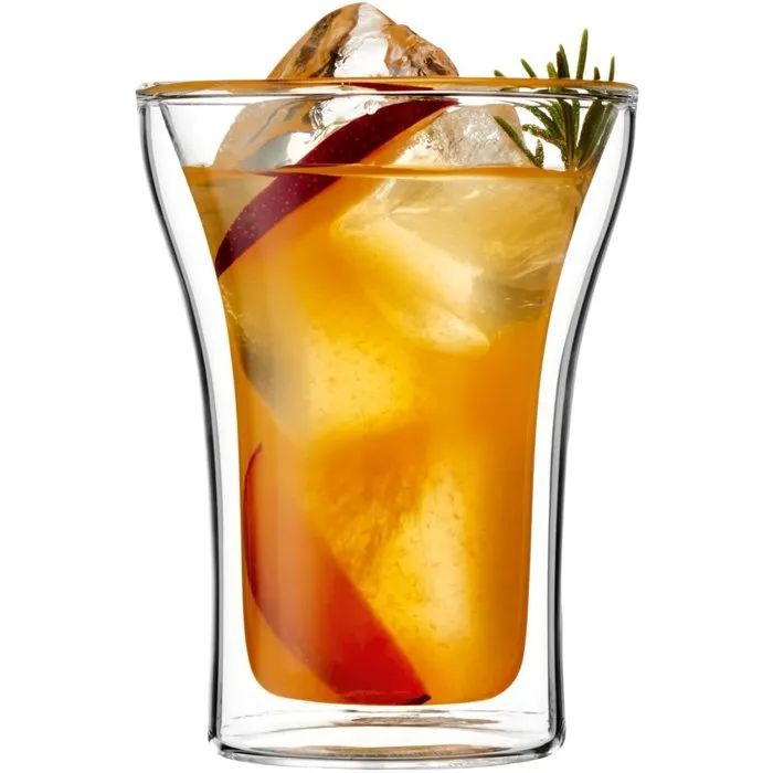 Bodum - Set de 2 Verres Double Paroi Assam - 0.25 L - Transparent - Verre Borosilicate Résistant à la Chaleur - Sans Condensation - Pour Boissons Chaudes et Froides