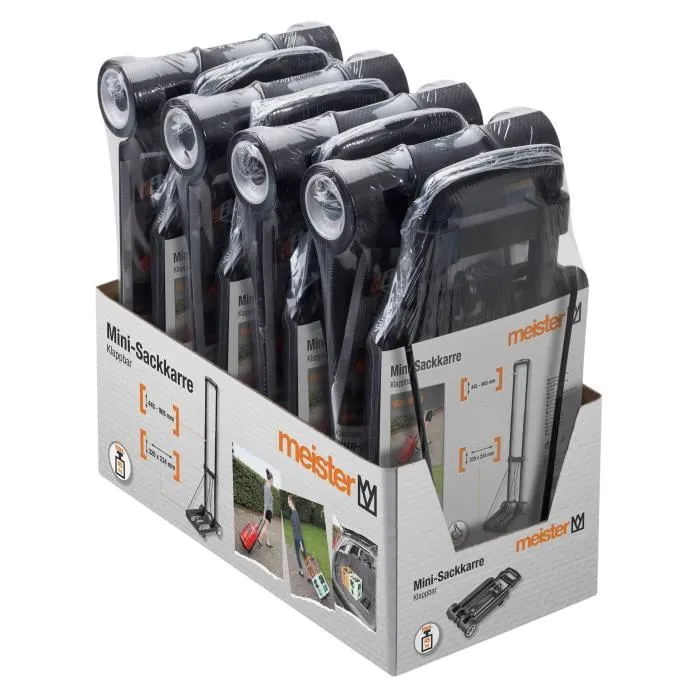 Meister MEISTER Mini Diable Pliable Transport - Capacité 45 kg, Roues Caoutchouc 150 mm, Poignée Télescopique Aluminium, Acier