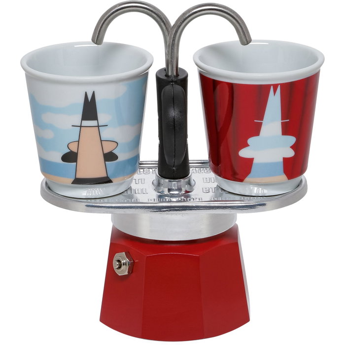 Bialetti Set cafetiere italienne + 2 tasses Mini-express MAGRITTE - Inox / Rouge