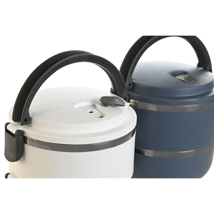 Boîte à lunch DKD Home Decor Bleu Blanc Gris foncé Acier inoxydable polypropylène 1,5 L (2 Unités)