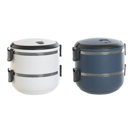 Boîte à lunch DKD Home Decor Bleu Blanc Gris foncé Acier inoxydable polypropylène 1,5 L (2 Unités)