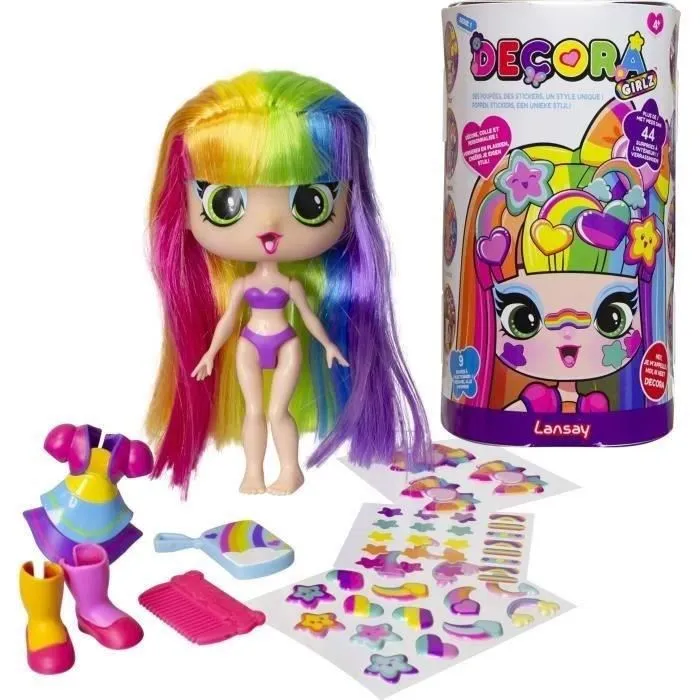 Lansay Poupée Decora Girlz 55101 - Minis poupées fashion à personnaliser - Stickers et accessoires inclus - 12.7 cm - Dès 4 ans