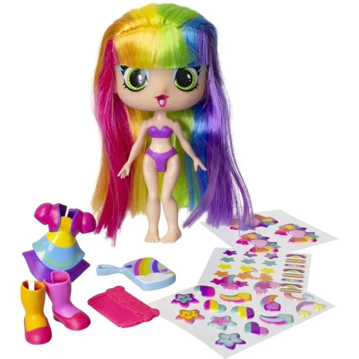 Lansay Poupée Decora Girlz 55101 - Minis poupées fashion à personnaliser - Stickers et accessoires inclus - 12.7 cm - Dès 4 ans