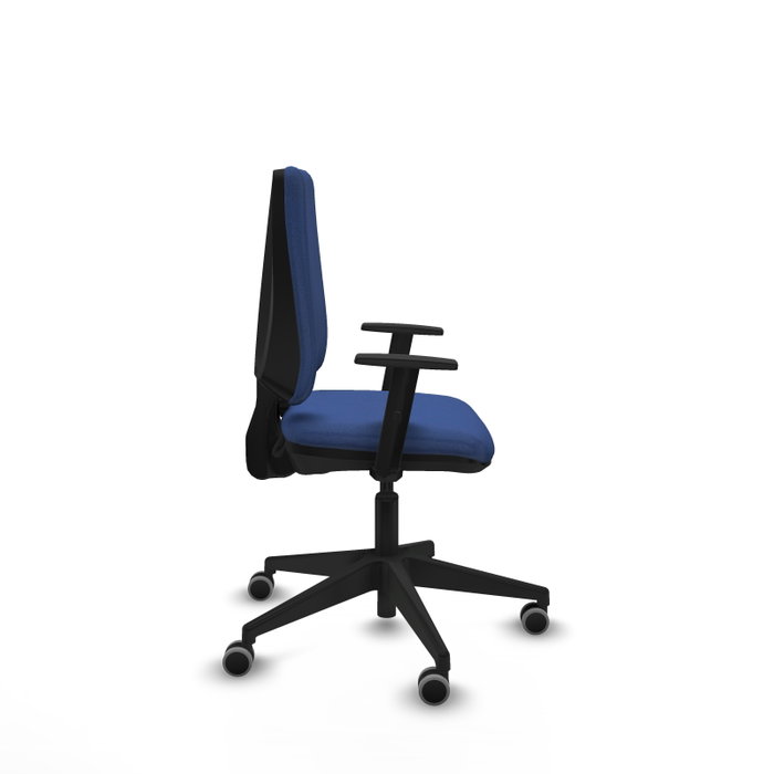 Chaise Elche Contact permament de base Tissu Bleu foncé Base pyramidale noire Accoudoir 1D Sans appui-tête Roulettes 65mm pour moquette