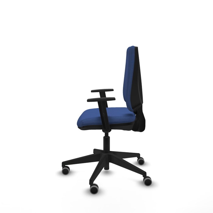 Chaise Elche Contact permament de base Tissu Bleu foncé Base pyramidale noire Accoudoir 1D Sans appui-tête Roulettes 65mm pour moquette