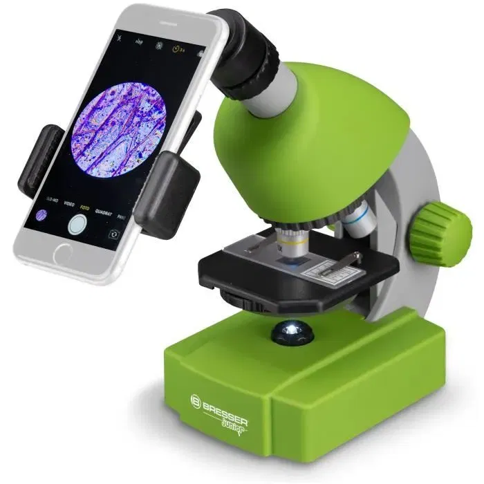 Bresser Junior Microscope Lumière Transmise pour Enfants Dès 8 Ans, Grossissement 40x à 640x, Éclairage LED Variable avec Kit d'Expérimentation Artémia