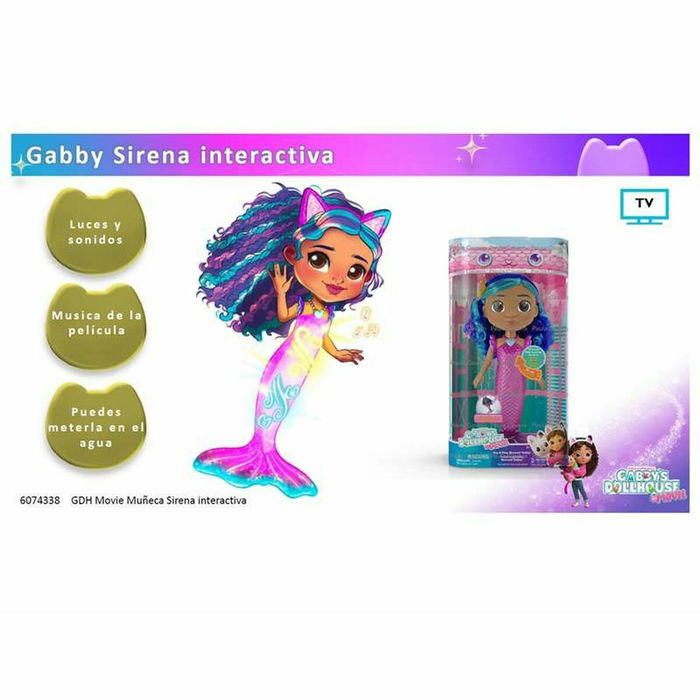 Spin Master Poupée Gabby Sirène Interactive avec Sons et Lumières - Poupée inspirée de Gabby et la Maison Magique Le Film, Change de Couleur, Pour Enfant dès 3 Ans