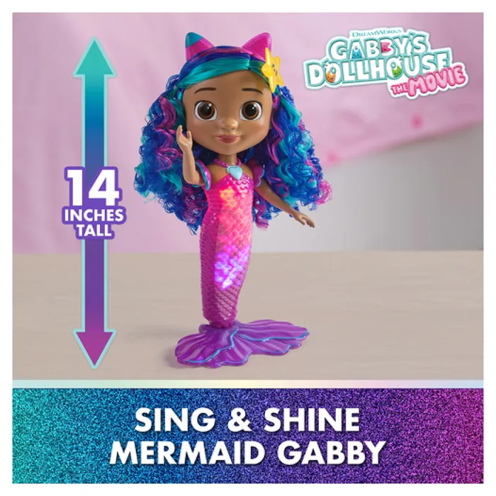 Brand Poupée Interactive Gabby Sirène 6074338 avec Lumière, Sons et Queue Changeant de Couleur - Inspirée de Gabby et la Maison Magique