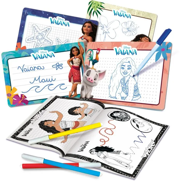 Liscianigiochi Vaiana 2 - Pocket Studio de Dessin - Kit de Jeu Éducatif avec Ardoises Effaçables, Feutres et Guide Explicatif - Pour Enfants dès 3 ans