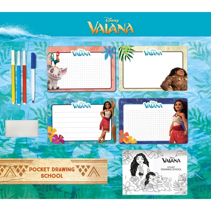Liscianigiochi Vaiana 2 - Pocket Studio de Dessin - Kit de Jeu Éducatif avec Ardoises Effaçables, Feutres et Guide Explicatif - Pour Enfants dès 3 ans