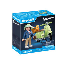 Playmobil Vespa 150 Sprint Veloce - Scooter Véritable Vert Clair avec Figure et Accessoires - Réf. 71621