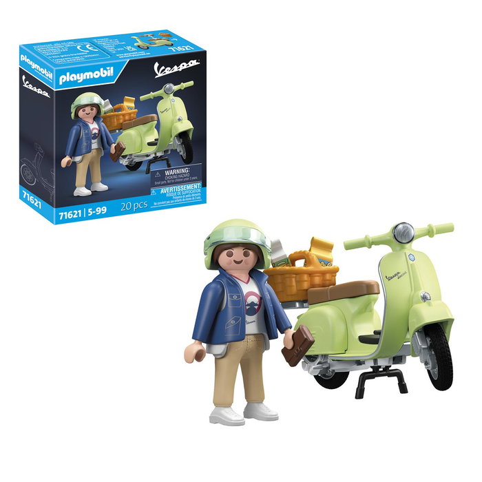 Playmobil Vespa 150 Sprint Veloce - Scooter Véritable Vert Clair avec Figure et Accessoires - Réf. 71621