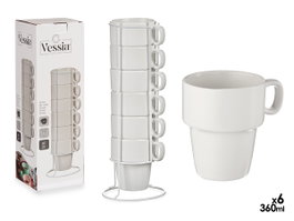 VESSIA Set de 6 tasses empilables en porcelaine et métal blanc 360ml