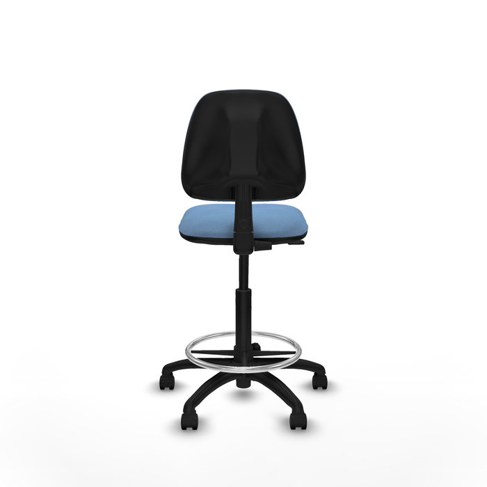 Tabouret Taburete Isso Contact permament de base Tissu Bleu ciel Structure polyamide noire Sans accoudoirs Sans appui-tête Roulettes en nylon 50 mm