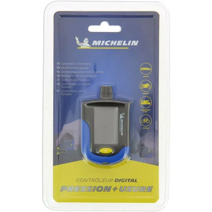 MICHELIN - Contrôleur de pression et d'usure des pneus, 0.35 à 7 bars (précision 0.05 bar), avec mesure de profondeur et affichage digital