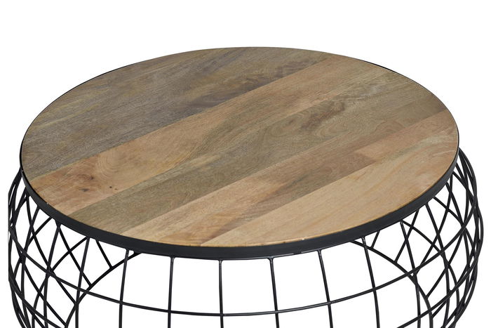 Giner y Colomer - Buffet de salon en bois de manguier massif et métal, couleur naturel - 2 tables basses, grande: 36 cm H x 76 cm diam., petite: 31 cm H x 58 cm diam. Giner y Colomer - Buffet de salon en bois de manguier massif et métal, couleur naturel - 2 tables basses, grande: 36 cm H x 76 cm diam., petite: 31 cm H x 58 cm diam.