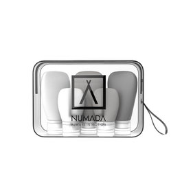 Numada Trousse de toilette transparente PVC avec 5 flacons de voyage silicone rechargeables 200 x 65 x 135 mm