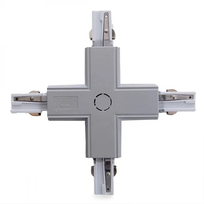 Connecteur + pour rail triphasé couleur argenté