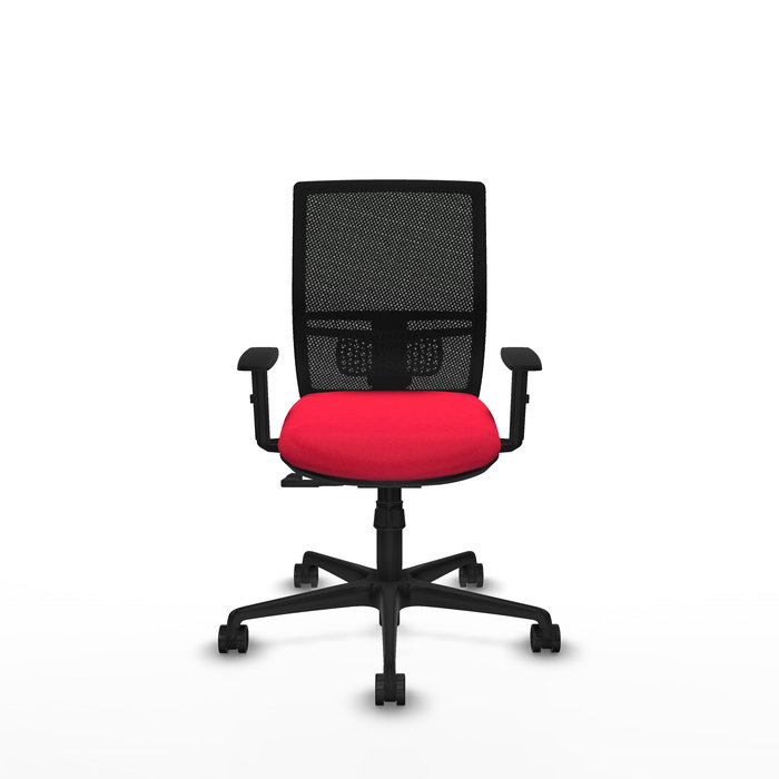 Chaise Yunquera Synchro 4 positions tissu Rouge Maille Noir Base en nylon noir Accoudoir 1D Sans appui-tête Roulettes 65mm nylon