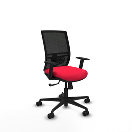 Chaise Yunquera Synchro 4 positions tissu Rouge Maille Noir Base en nylon noir Accoudoir 1D Sans appui-tête Roulettes 65mm nylon