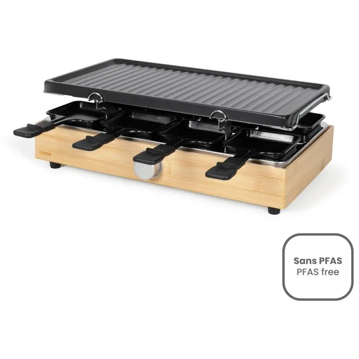 Livoo DOC336 Appareil à raclette pour 8 personnes avec grill et bambou Livoo DOC336 Appareil à raclette pour 8 personnes avec grill et bambou