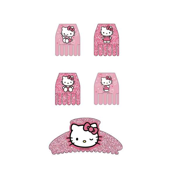 Hello Kitty Barrettes pour cheveux - Lot de 5 pièces - Accessoire de coiffure pour enfants - Rose - Âge recommandé : 36 mois et plus
