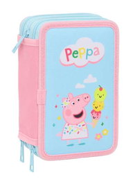 Safta Plumier Triple 37 Pièces avec Motif Peppa Pig - 12,5x19,5x5,5 cm, pour Enfants à Partir de 3 Ans