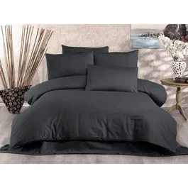 Parure de lit 220x240 cm anthracite - 1 housse de couette 220x240 cm + 2 taies d'oreiller 60x60 cm - 80% coton, 20% polyester, 229 fils
