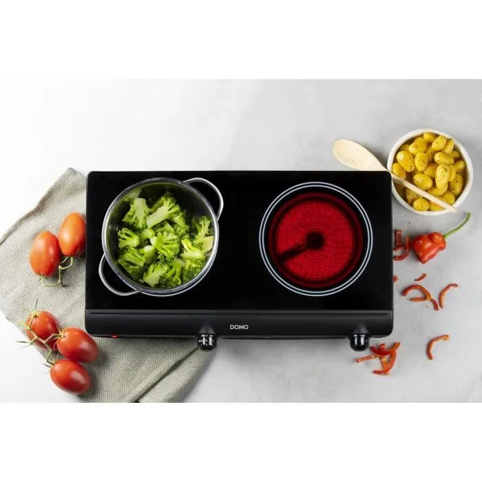 DOMO Plaque de cuisson céramique 2 feux 2500W Noir 50.2*29.4*6.7 cm DO339KP