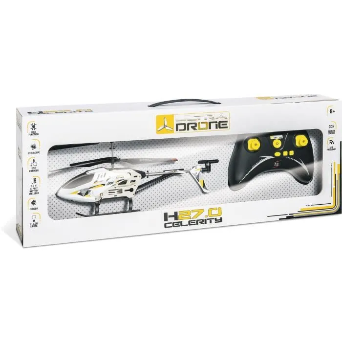 Mondo Motors - Hélicoptère télécommandé Ultradrone H27 Celerity 27cm, 3 canaux, gyroscope, LED, batterie rechargeable, pour enfants 8+
