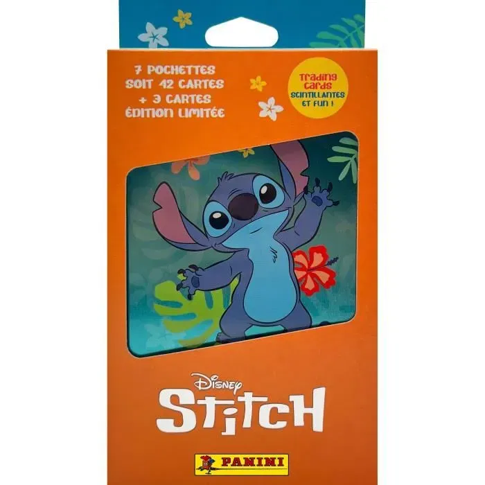 Panini Stitch TC - Boîte métallique de collection - Contient 7 pochettes et 42 cartes (dont cartes dorées) - Licence Lilo et Stitch - Dès 3 ans