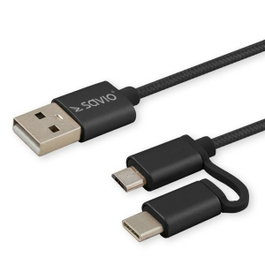Savio Câble USB vers Micro USB et USB C CL-128 Noir 1 m