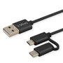Savio Câble USB vers Micro USB et USB C CL-128 Noir 1 m