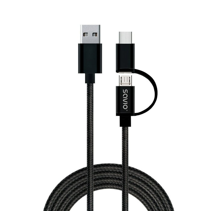 Savio Câble USB vers Micro USB et USB C CL-128 Noir 1 m Savio Câble USB vers Micro USB et USB C CL-128 Noir 1 m