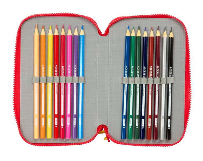 Safta Plumier triple Mickey Mouse "Good Day" 37 pièces avec décor - 12.5x19.5x5.5 cm - Idéal pour enfant à partir de 36 mois