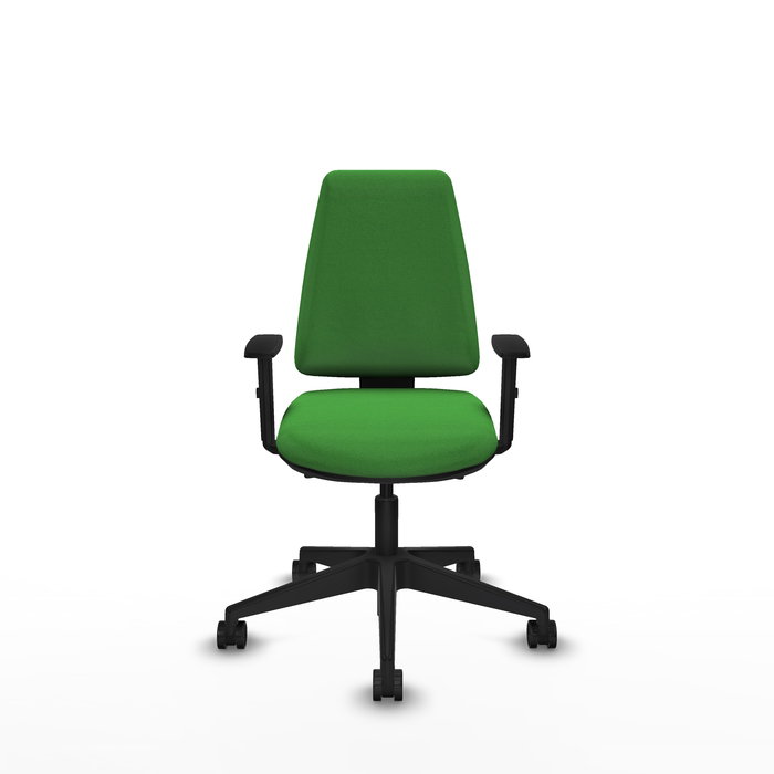 Chaise Elche Asynchrone Tissu Vert Base pyramidale noire Accoudoir 1D Sans appui-tête Roulettes 65mm nylon