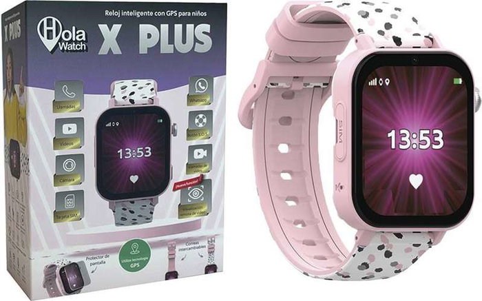 Cefa Holawatch X Plus Pink - Montre connectée enfant Android GPS, correas interchangeables, écran protégé - Rose