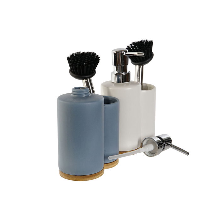 Distributeur de Liquide Vaisselle 2 en 1 DKD Home Decor Bambou Acier inoxydable Dolomite 11,5 x 6,5 x 18,5 cm (2 Unités)