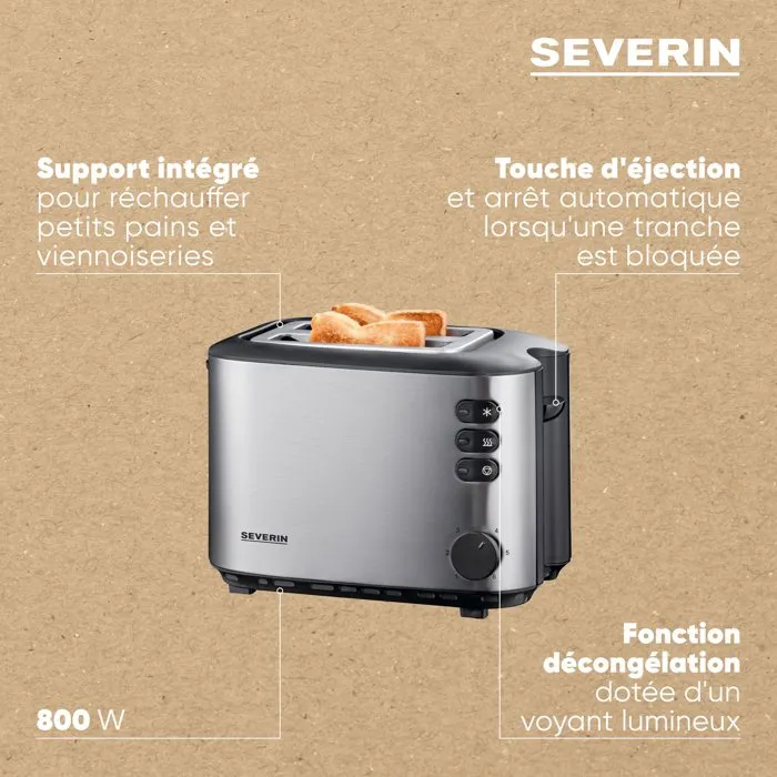 Severin AT2514 Grille-pain double fente Noir et inox brossé