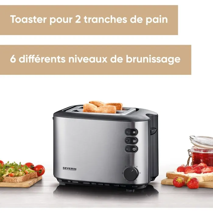 Severin AT2514 Grille-pain double fente Noir et inox brossé