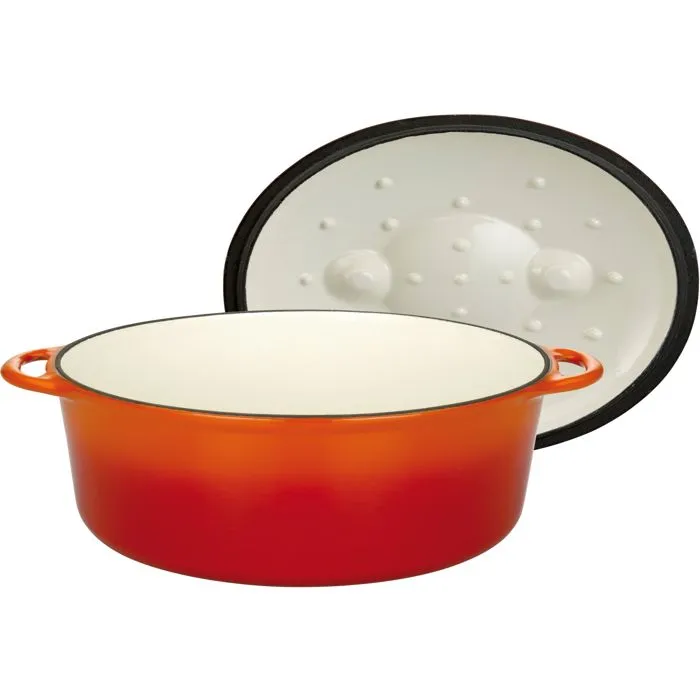 GSW Cocotte ovale en fonte 33 x 25 cm orange, intérieur blanc émaillé, compatible induction, four jusqu'à 240°C