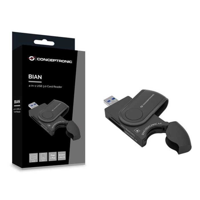 Conceptronic BIAN04B Lecteur de cartes externe USB 3.0 4 emplacements SD/Micro SD Noir Conceptronic BIAN04B Lecteur de cartes externe USB 3.0 4 emplacements SD/Micro SD Noir