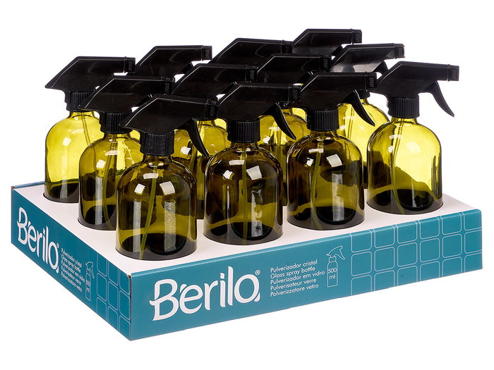 Berilo Pulvérisateur Cristal Rond Vert 500 ml 21x9x7 cm Verre et Plastique (Set de 12)