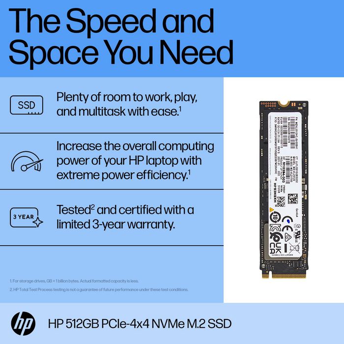 HP SSD NVMe M.2 512 Go PCIe 4x4 - Disque SSD interne haute performance pour ordinateur portable HP