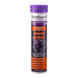 Sambucol Immuno Forte+ - Comprimés effervescents au sureau noir avec vitamine C et zinc pour le système immunitaire - Boîte de 15